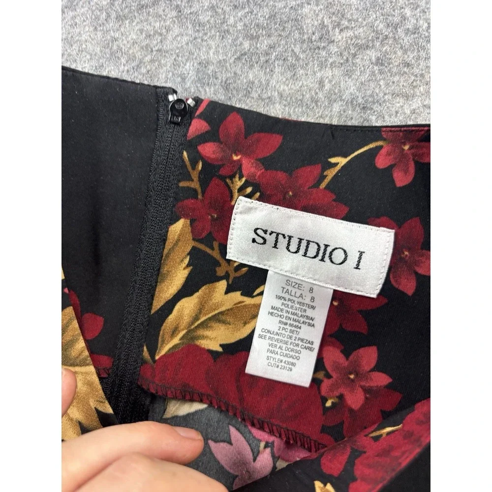 Vintage Studio I Women's 8 Black and Burgandy Floral Maxi Dress Lorelei Gilmore - Picture 6 of 9